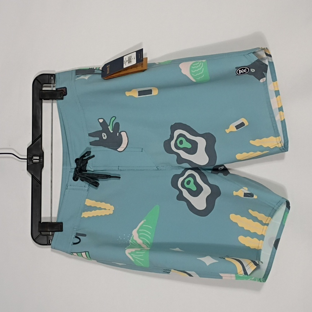 NWT Roark Passage 18" Agave Blue Viaje Graphic Print Boardshort Sz 30 Hemp Blend